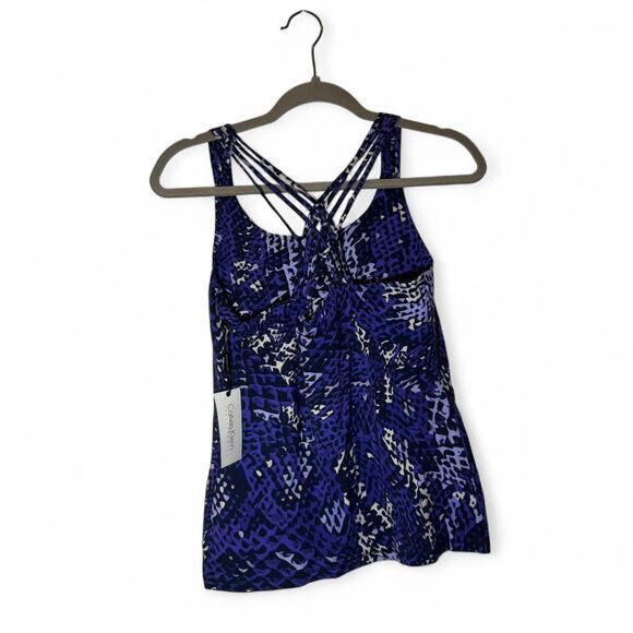 Calvin Klein Performance Purple & White Pattern Top Criss Cross Straps Med NWT - Picture 3 of 5